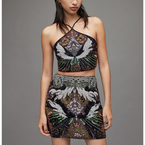 Allsaints 'Jamilia' Green Gene Embellished Top Size 2